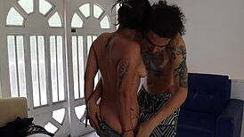 my young latina stepsister lifts her leg on my shoulder, showing her sweet pussy for me to fuck passionately