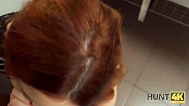 redhead belle fucked hard by stranger in public toilet cuckold style