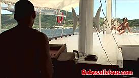 Babesalicious tropical babe fucks ass to mouth on outdoor boat