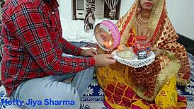 husband and wife enjoy quick homemade moment after karva chauth fast