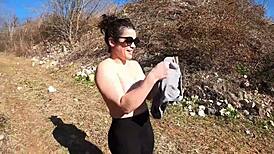 Mature Curvy Whore Flashes Thong In Outdoor Humiliation Fetish