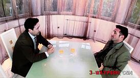 3-way porn - 2 hot latex sluts dominate 2 guys in submissive bondage and bdsm group fetish