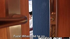 On patrol, this gorgeous brunette Arian Joy rides her voyeur with wild passion