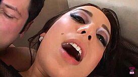 Does the brunette in wedding veil and latex heels get cummed all over?