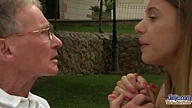 tight young girl explores intimate moments with older man.