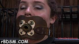 cheerful gal is playing with her new dildo, exploring bdsm and fetish toys