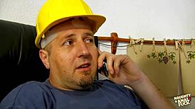 blonde milf takes on two handymen in wild double penetration threesome