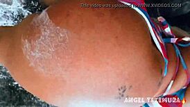 Angel Takemura shows big ass topless to surfers at Grumari beach