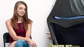 Skinny blonde shoplifter gets hardcore pounding with blowjob