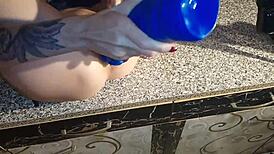 lucy ravenblood, the whore, gets her pussy destroyed in the kitchen with toys.