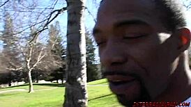 Park girl handles two massive black cocks in a wild deepthroat session