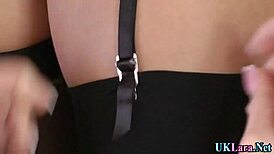 british milf fingering in classy heels and stockings