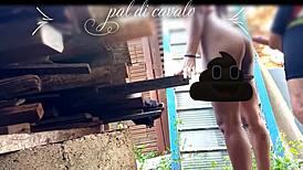 on friend's anniversary, fucked his big ass teen in backyard lingerie