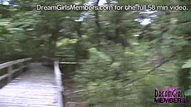 Real redhead goes naked in a public park