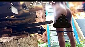 on friend's anniversary, fucked his big ass teen in backyard lingerie