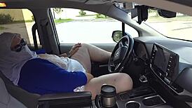 Caught Finger Fucking Myself in Car, No Panties, Risky BBW Blowjob Outdoors