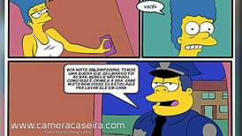 Cartoon porn: The Simpsons parody with cop and sex