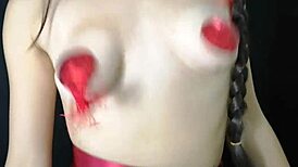 Young Girl Boldly Plays Her Natural Tits With Nipple Stickers