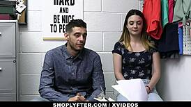 Mall cop fucks and dominates hot girlfriend in front of cuckold boyfriend