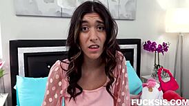 busty brunette with big belly rides hard on top