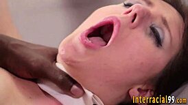 Brunette slut enjoys interracial fucking with big black cock