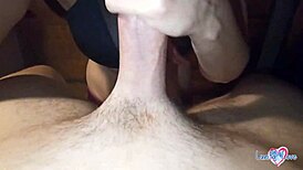 Busty stepmom slurps cock until it's dripping with cum