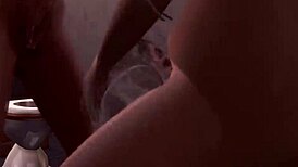 Lesbian threesome includes straight girl in restaurant bathroom animations