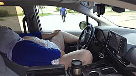 Caught Finger Fucking Myself in Car, No Panties, Risky BBW Blowjob Outdoors