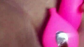 Massive squirt covers the camera with remote vibrator and dildo.