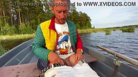 Amateur couple's funny outdoor boat sex