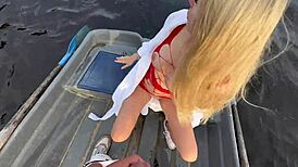 Amateur couple's funny outdoor boat sex