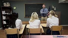 Petite pupils offer pussy to lucky teacher