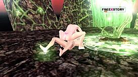 An animated 3d porn video of a cute girl riding a mans dick