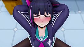 i-i'm watching this 3d hentai anime with kazusa in hardcore scenes