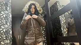 milfycalla craves a messy finish all over her brown fur hooded puffer jacket