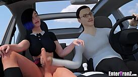 Man, this BBC dilf slams ladyboy booty then deep throats her right in the car