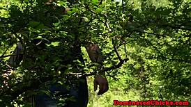 Tied-up sub gets roughly drilled before swallowing hot cum