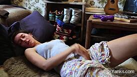 Yanks Hairy Honey Roe Teases and Plays with Her Dildo