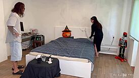 Busty Gothic Witch Seduces Nerdy Virgin for Anal on Halloween. Spooky Tight Action Unfolds!