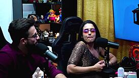 She Pulled Out Her Husband's Cock During The Podcast And Sucked It Deep, Leaving The Presenter Speechless.