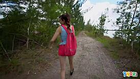 i hiked with teen becca pierce, she flashed her small tits and we fucked