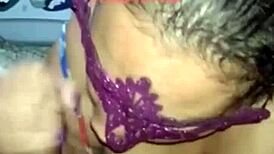 Watch this mature BBW puta jerking and milking cock in lingerie