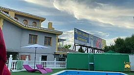 feeling so aroused as the latina sucks my big cock in the pool while our friend watches