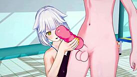 Detailed 3D cartoon scene at the pool featuring anime characters by badpoipoi