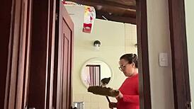 my cute milf neighbor masturbates in the bathroom and gets a creampie