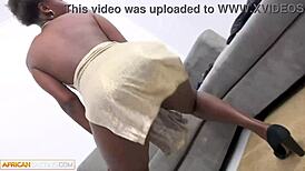 Ebony babe, take this big white cock in fake interview setup