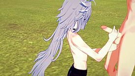 razor and diluc clash in intense bareback anime action