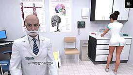 Cute nurse joins a wild ffm threesome with patient in steamy session.