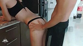 sexy latina blowjob in kitchen