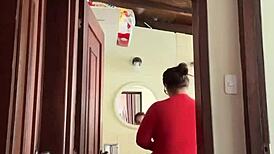 my cute milf neighbor masturbates in the bathroom and gets a creampie